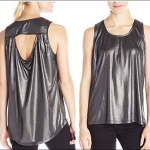 Jack by BB Dakota Pewter Metallic Tank Top back cut out keyhole sleeveless M